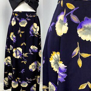 Vintage 90s moody soft grunge whimsigoth indigo watercolour floral maxi skirt